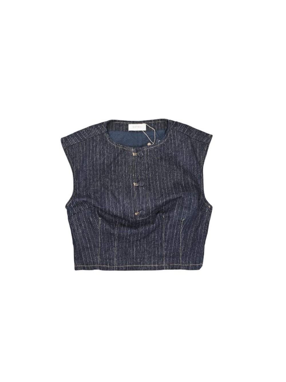 Meshki Loraine Sleeveless Denim top in Indigo Pinstripe